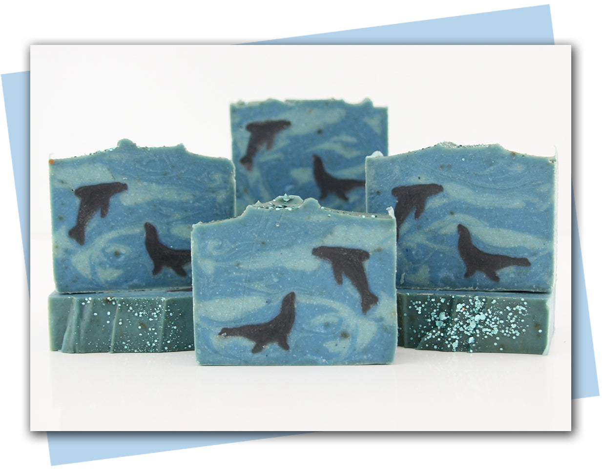 bars of soap with sea lions swimming in the ocean design