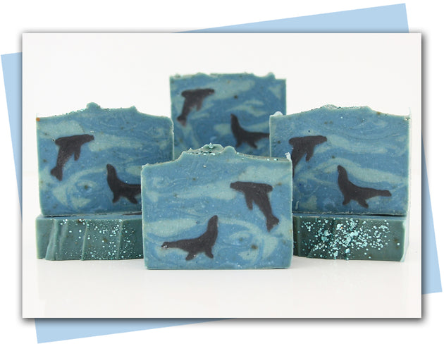 bars of soap with sea lions swimming in the ocean design
