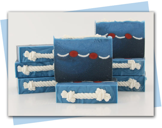 Ocean scene with buoys and rope bars of soap