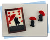 Couple standing under an umbrella extruder discs two disc in a set