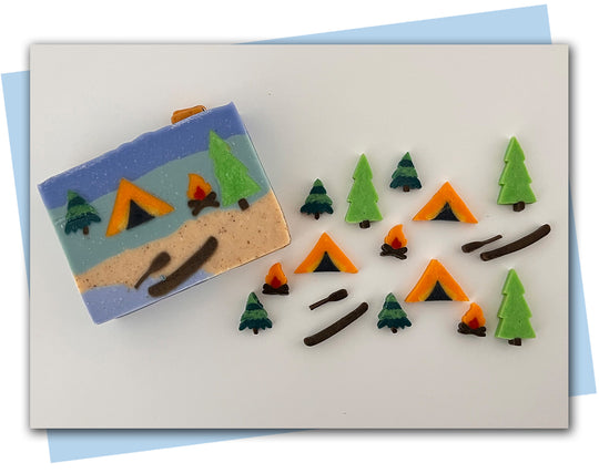 Camping Themed Extruder Discs: Tent, Canoe, Trees, and Canoe with oar