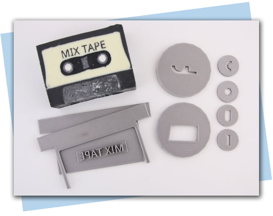 80s cassette tape scraper and extruder discs set with stamp