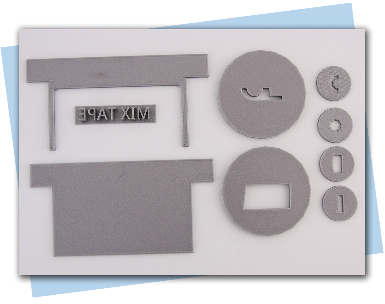 80s cassette tape scraper and extruder discs set with stamp