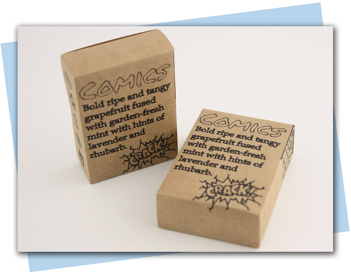 Two cardboard boxes with text and graphics on a white background Comics Theme