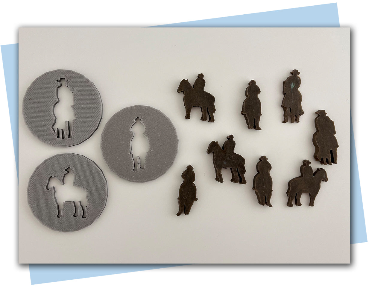 Three different cowboy on a horse extruder disc designs