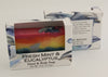 Bars of soap in custom packaging with with a dolphin jumping out of the water in  a sunset design
