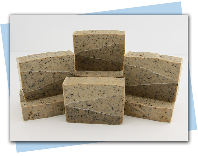 bars of soap in varying shades of brown with coffee grinds