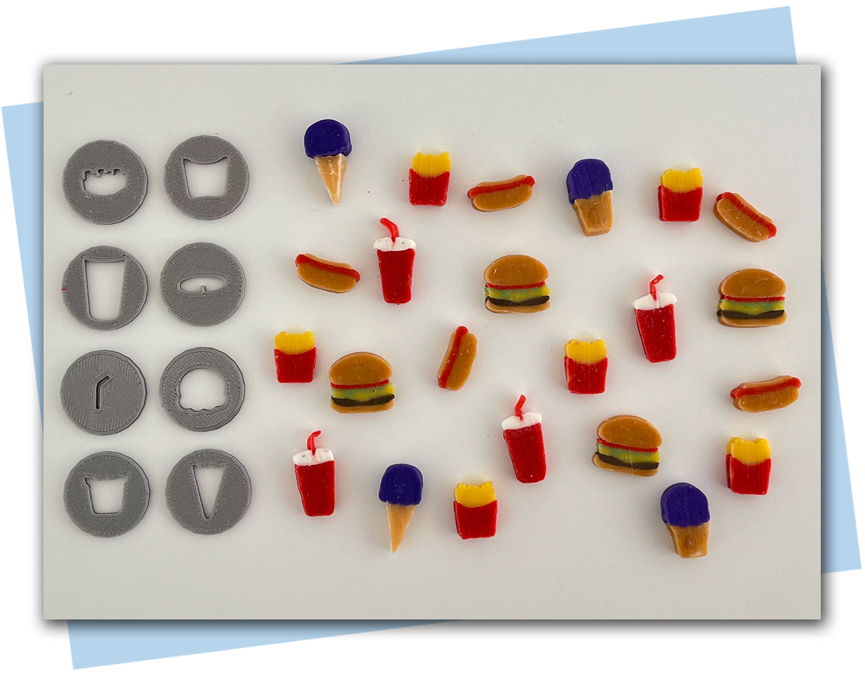 fast food extruder discs including soft drink, fries, and ice cream