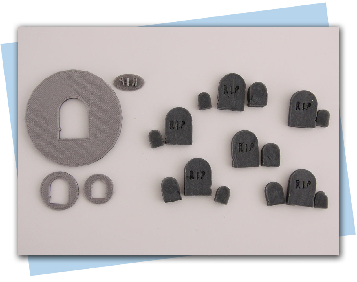 headstone extruder disc with RIP stamp
