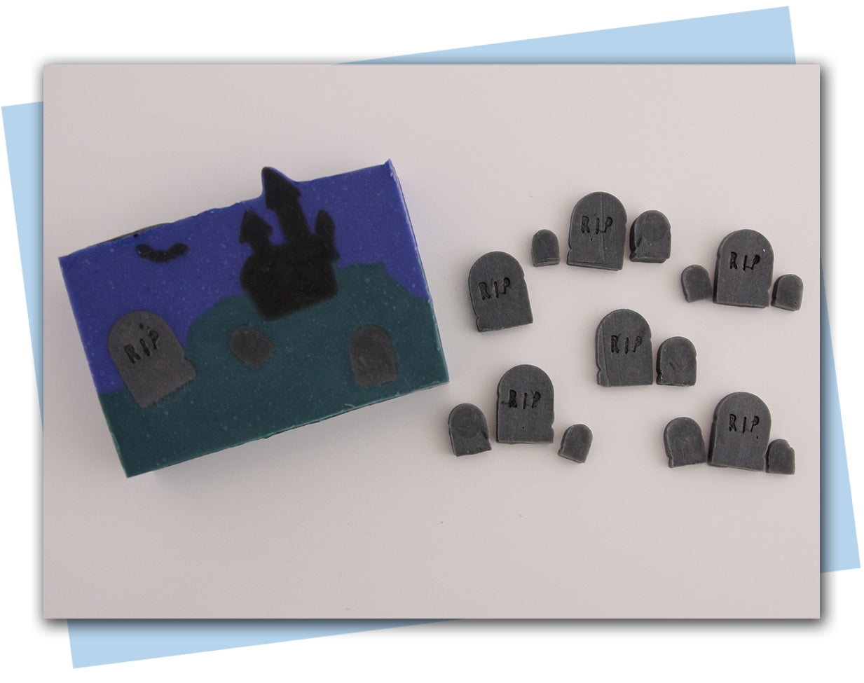 headstone extruder disc with RIP stamp