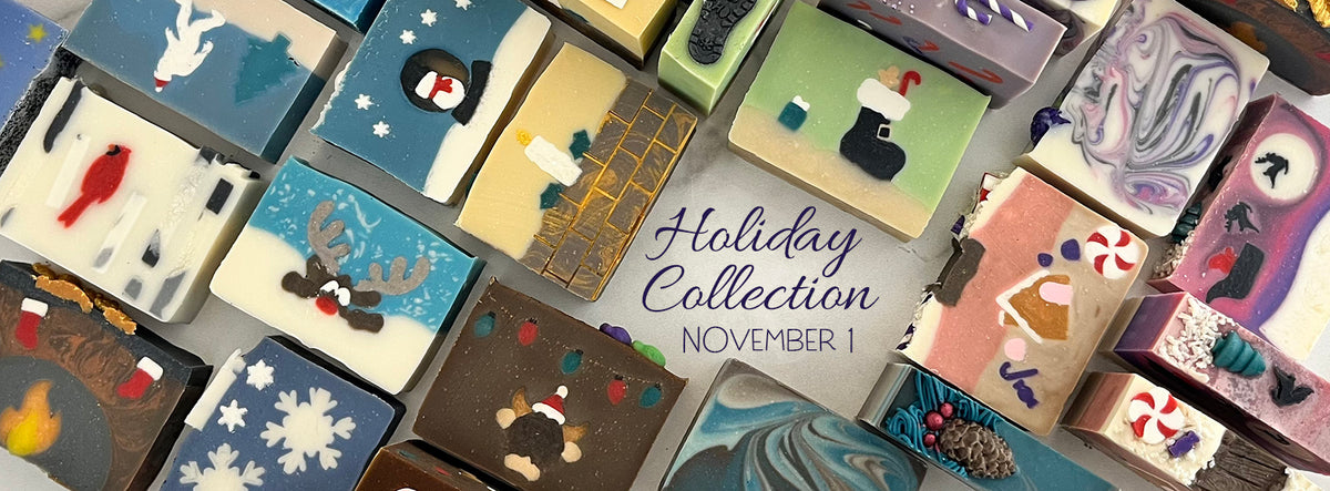 Collage of the holiday soap designs - Holiday collection coming November 1