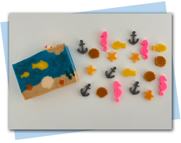 large ocean elements extruder discs: seahorse, shell, starfish, anchor, and fish