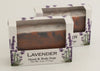 Bars of soap in custom packaging with rose clay and indigo powder swirl design
