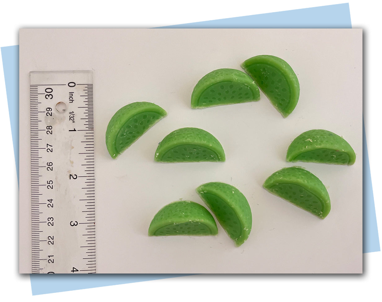 Lime slices soap embellishments with ruler for scale
