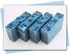 Blue flower tops with blue and black ombre swirl bars of soap