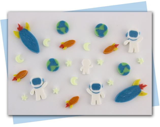 space themed soap embeds astronaut, rocket , earth, starts