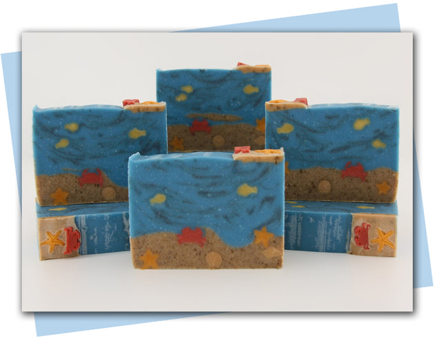 Crab soap in the ocean with fish, shells, and starfish