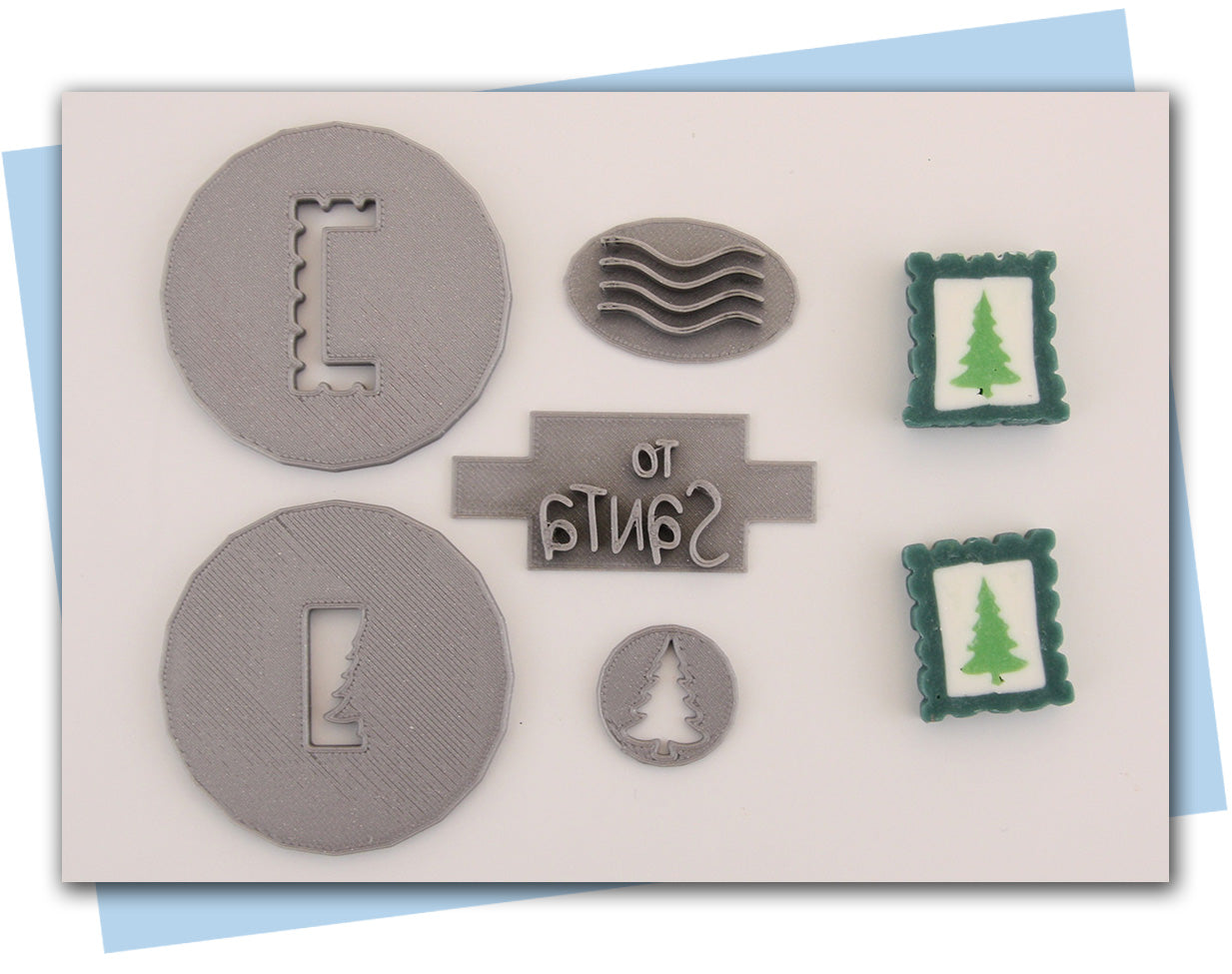 Holiday postage stamp extruder discs tree