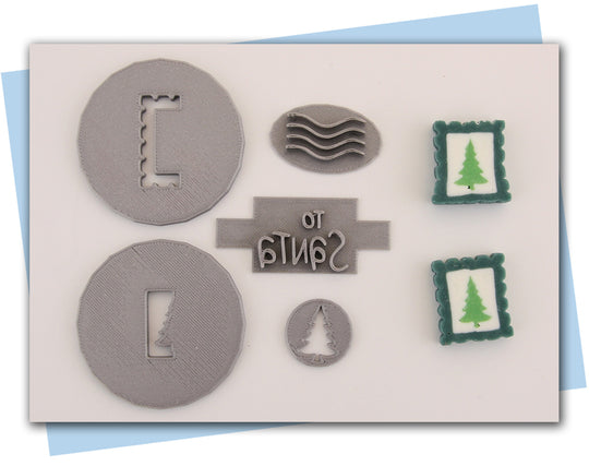 Holiday postage stamp extruder discs tree