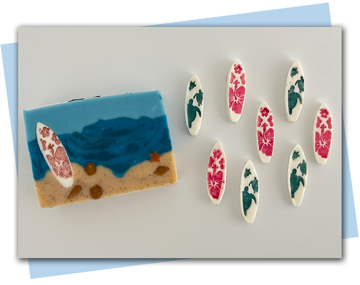 surfboard extruder disc set with two stamps turtle and flower design