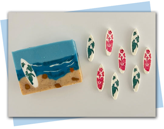 surfboard extruder disc set with two stamps turtle and flower design
