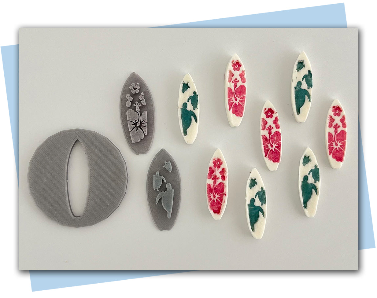 surfboard extruder disc set with two stamps turtle and flower design