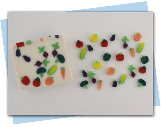 vegetable extruder discs: corn, carrot, pepper, eggplant, radish, broccoli, tomato extruder discs