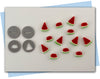Watermelon slice extruder disc: one a wedge slice the other a slice with a bite taken out of it.