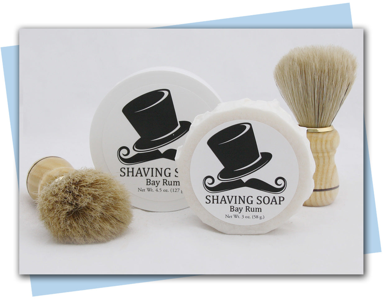 Jar and puck of Shaving Soap: Bay Rum